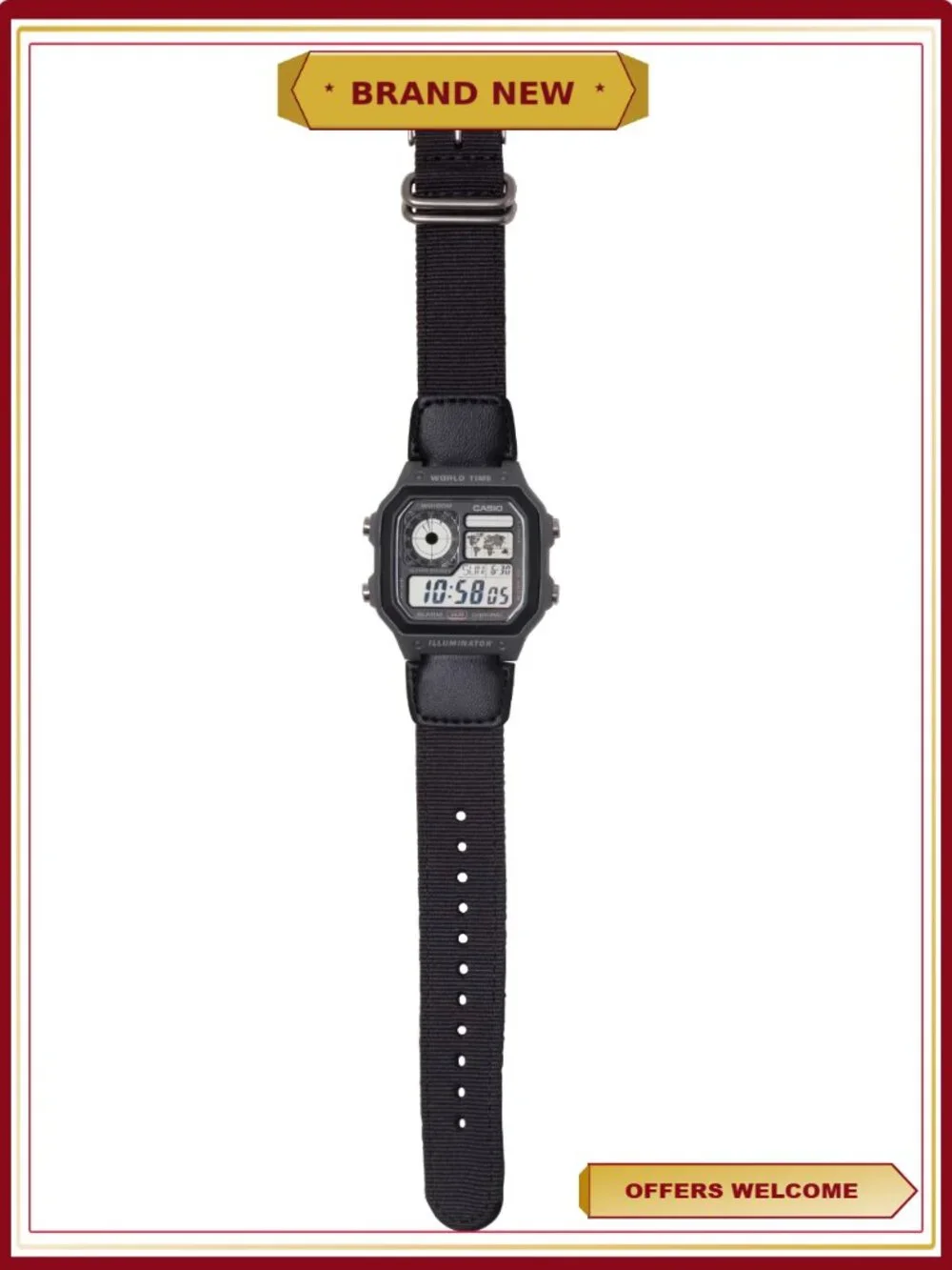Mens Digital Watch 10-Year Battery 100m Water Resistant Cloth Band